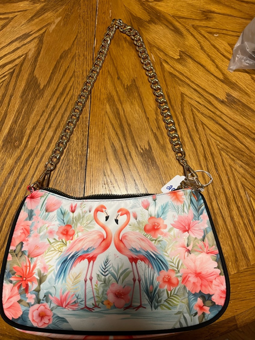 Flamingo Floral Chain-Handle Shoulder Bag - Pink Tropical Print
